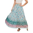 thumbnail image 1 of Breezy Print Shirred Waist Ankle Length Pleated Layered Flare Skirt Green Small, 1 of 5