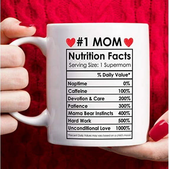Breezy Valley 11oz White Ceramic #1 Mom Coffee Mug with Nutrition Facts