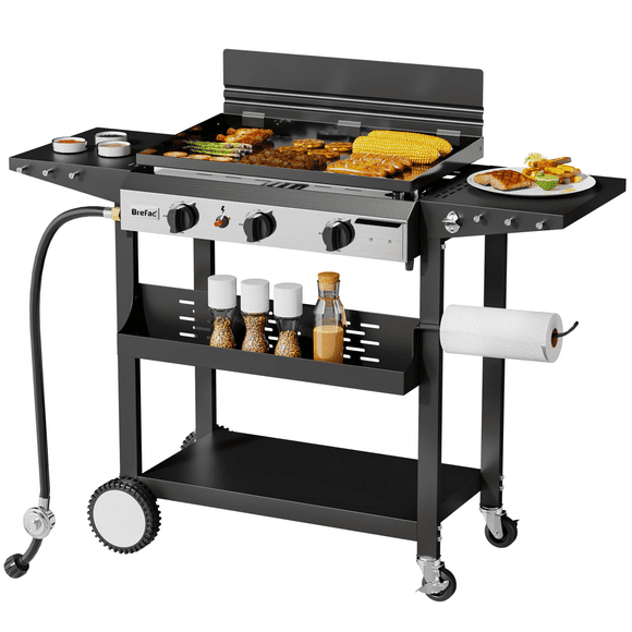 Brefac 3-Burner 23" Outdoor Flat Top Grill & Gas Griddle  Propane Grill for Camping, Tailgating, BBQs, and Patio Cooking