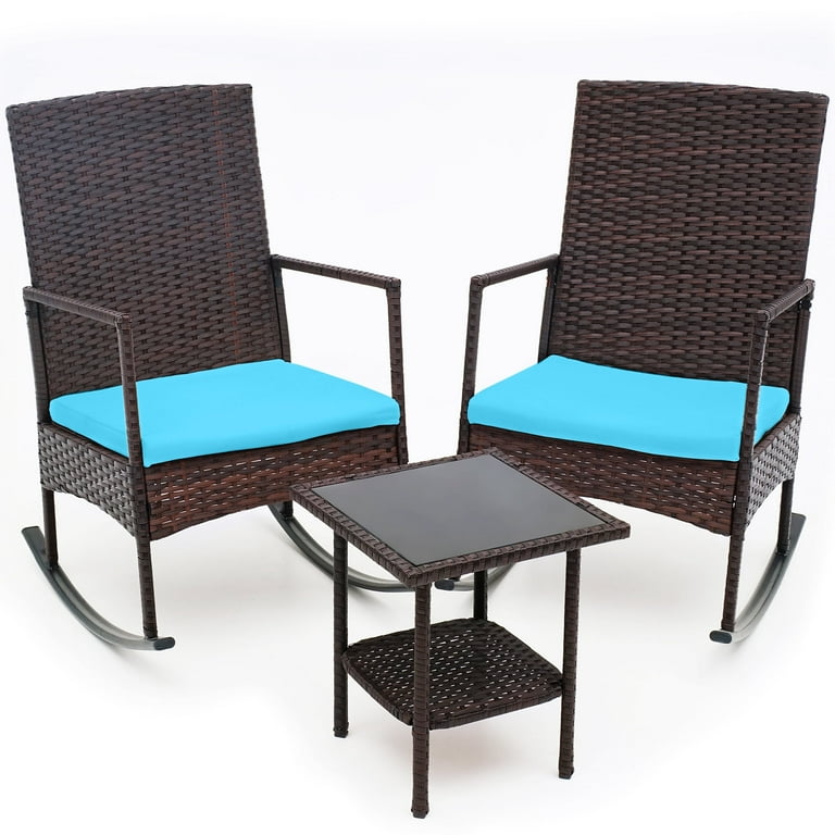Brefac Oversize 3 Piece Patio Furniture Set Outdoor Patio Rocking Chair Set for Balcony Garden Bistro Blue
