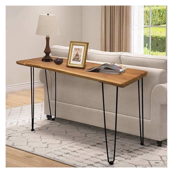 Brefhome Long Live Edge Wood Console Table, Narrow Sofa Side Table with Stable Metal Legs, Handcrafted Design for Entryway, Living Room, Hallway, and Outdoor
