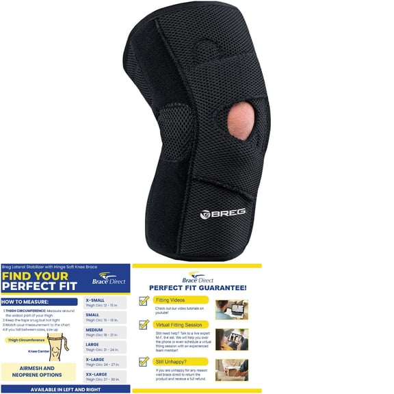 Breg Airmesh Lateral Stabilizer with Hinge Soft Knee Brace (Large, Left Knee, Adjustable)