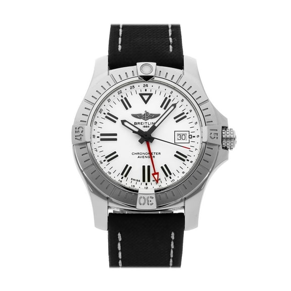 Breitling Avenger Automatic GMT 43 White Dial Leather Strap Men's Watch A32397101A1X1
