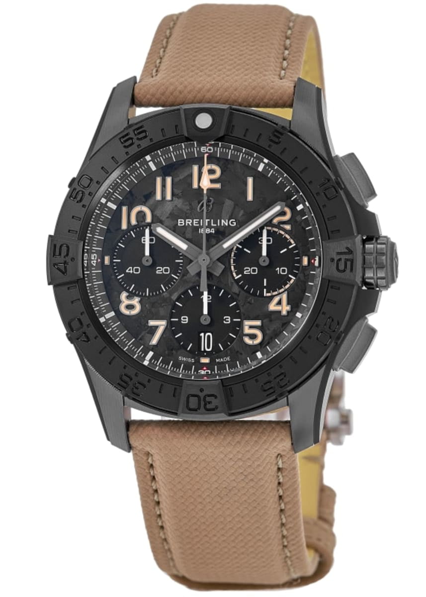Breitling Avenger B01 Chronograph 42 Night Mission Automatic Black Dial Ceramic Leather Strap Men's Watch SB0146101B1X1