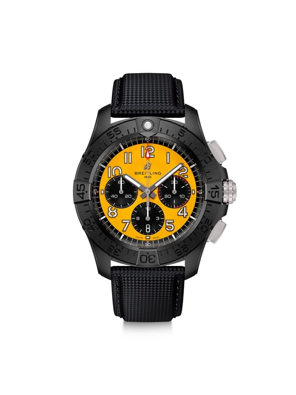 Avenger B01 Chronograph 44 Night Mission Automatic Yellow Dial Black Leather Strap Men's Watch SB0147101I1X2