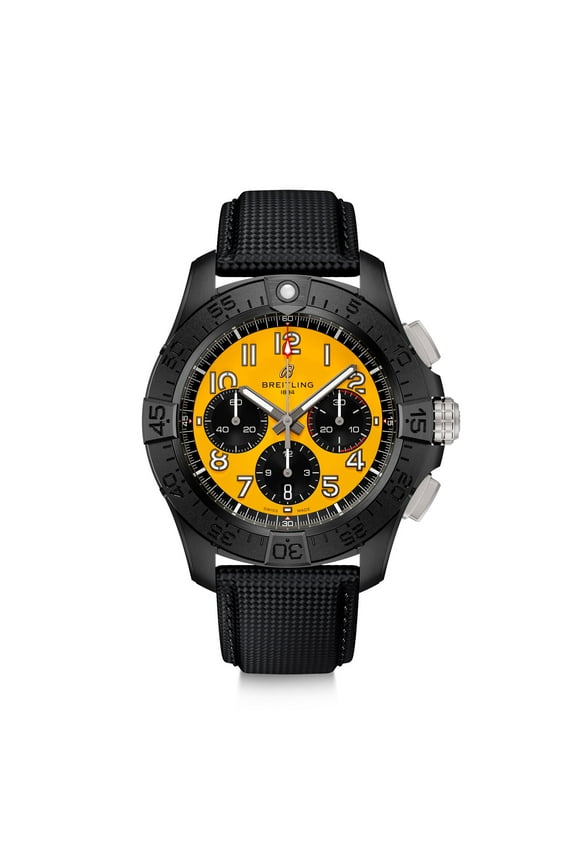 Avenger B01 Chronograph 44 Night Mission Automatic Yellow Dial Black Leather Strap Men's Watch SB0147101I1X2