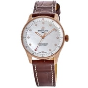Breitling Navitimer 32 18k Rose Gold Pearl Diamond Dial Leather Strap Womens Watch R77320E61A1P1