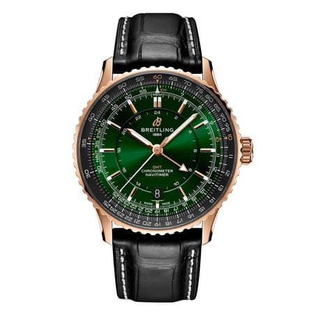 Breitling Navitimer Automatic 41 GMT Green Dial 18K Rose Gold Leather Strap Men's Watch R32310251L1P1
