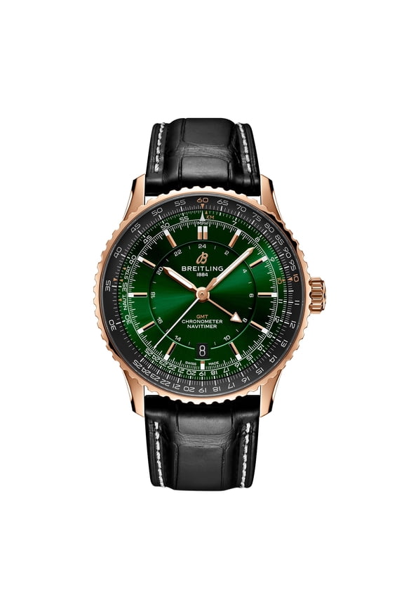 Navitimer Automatic 41 GMT Green Dial 18K Rose Gold Leather Strap Men's Watch R32310251L1P1