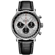 Breitling Navitimer B01 Chronograph 43 Automatic Panda Silver Dial Leather Strap Mens Watch AB0138241G1P1