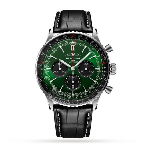 Breitling Navitimer B01 Chronograph 46 Automatic Green Dial Leather Strap Men's Watch AB0137241L1P1