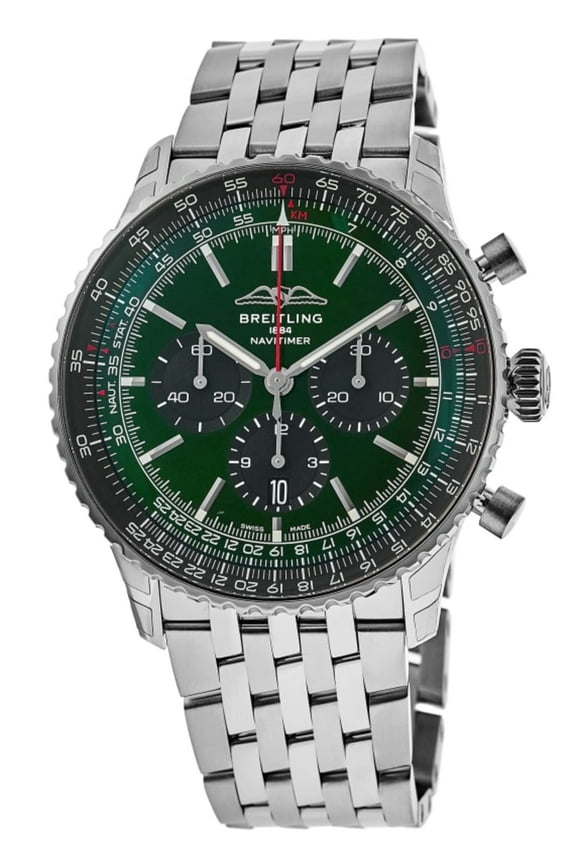 Navitimer B01 Chronograph 46 Automatic Green Dial Steel Bracelet Men's Watch AB0137241L1A1