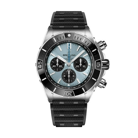 Breitling Super Chronomat B01 44 Automatic Chronograph Ice Blue Dial Black Rubber Strap Men's Watch PB0136251C1S1