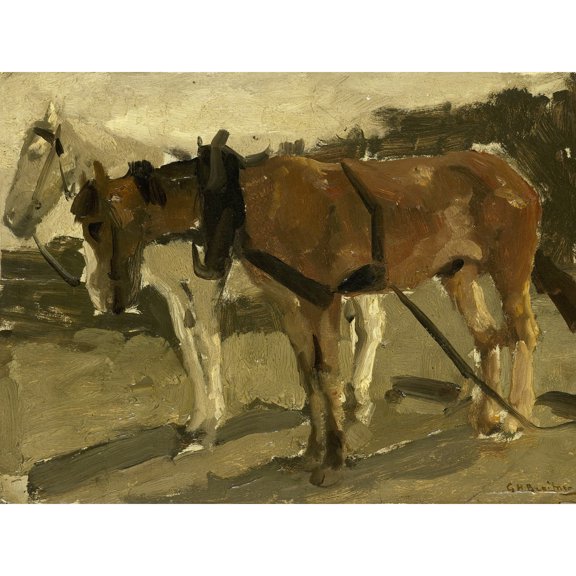 Breitner Brown And White Horse In Scheveningen Extra Large XL Wall Art Poster Print
