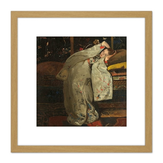 Breitner Girl In A White Kimono Painting 8X8 Inch Square Wooden Framed Wall Art Print Picture with Mount