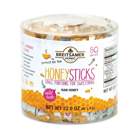Breitsamer Honig Raw Honey Sticks, 22.6 Oz, Pack Of 80 Sticks