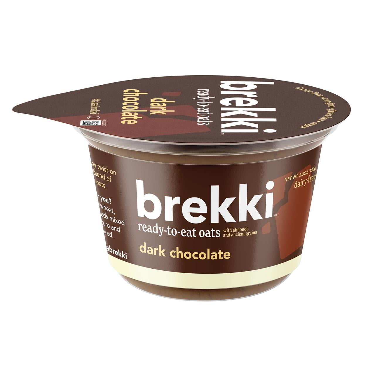 Brekki Gluten-Free Dark Chocolate Ready-to-Eat Overnight Oats, Refrigerated Cup 5.3 oz