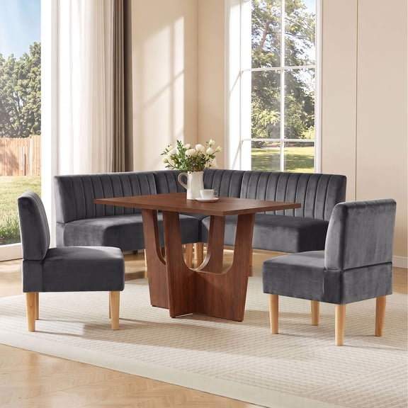 Brelice 47 Inch Rectangular Dining Table Set - Farmhouse Corner Table Setting for 4 to 6, Wood Table and Chairs Set for Breakfast Nook, Indoor Conversational Seating