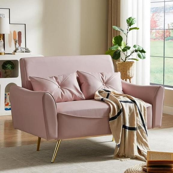 Brelice 48" Faux Leather Loveseat Sofa, Modern Small Couch for Small Space with 2 Pillows, 2 Seater futon Couch for Living Room, Bedroom, Office, Apartment (Pink)
