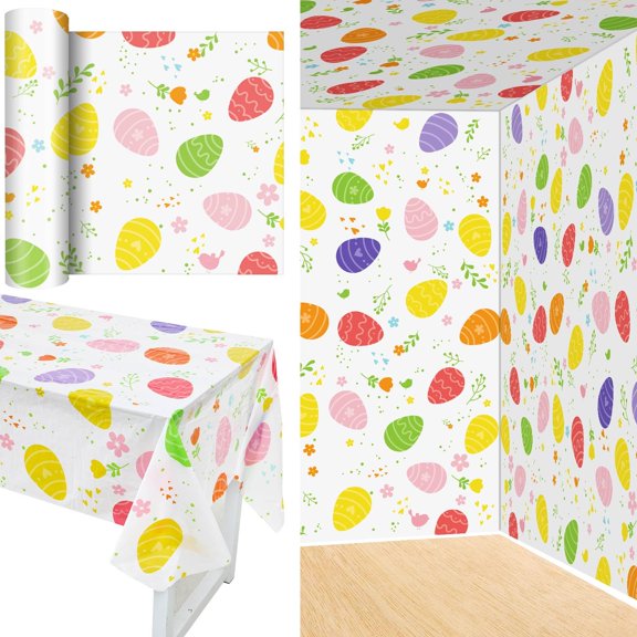 Breling 100 ft Easter Tablecloth Roll Disposable Plastic Easter Egg Table Clothes Table Cover for Spring Party Birthday Party Decorations Supplies Y101