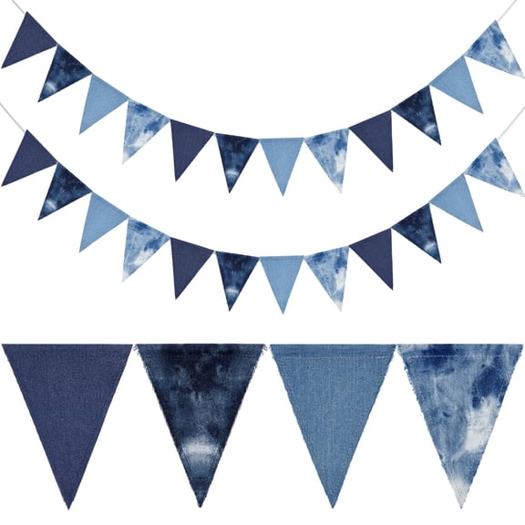 Breling 2 Pcs Denim Banner Denim Party Decorations Blue Banner Bachelorette Party Decorations Bunting Garland for Blue Jean Baby Shower Birthday Wedding Festival (Triangle) Y102
