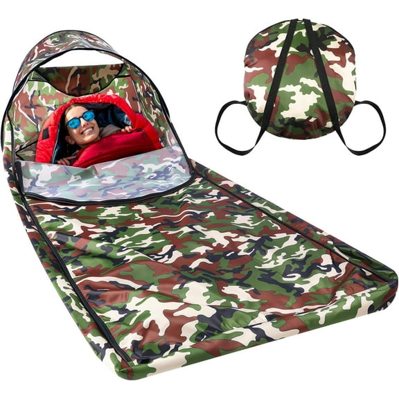 Breling Bivy Sack Waterproof Single Person Pop up Bivy Bag Cover Tent Sleeping Cover with Head Lightweight Warm Tent Windproof Anti Mosquito for Camping Hiking Backpacking Hunting Outdoor Survival