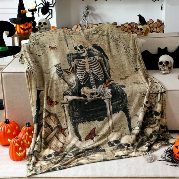 Breling Gothic, Halloween Ghost Skeleton Flannel Blanket
