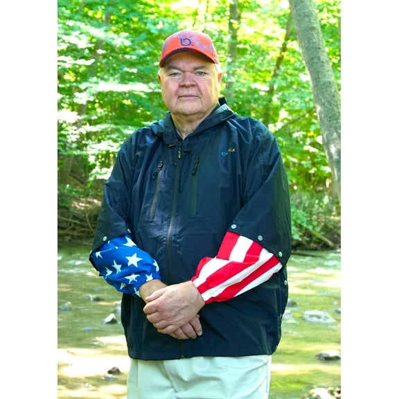 Brella 20K Waterproof Rain Jacket Navy Blue with Stars and Stripes Sleeves Unisex