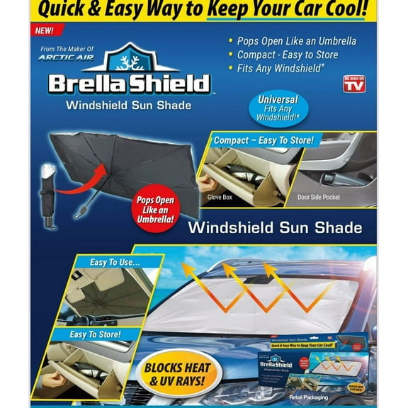 Brella Shield Windshield Sun Shade Universal Fits any Windshield Block Heat and UV Rays Keep Your Car Cool