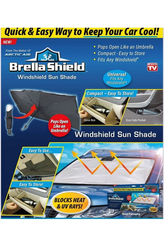 Brella Shield Windshield Sun Shade Universal Fits any Windshield Block Heat and UV Rays Keep Your Car Cool