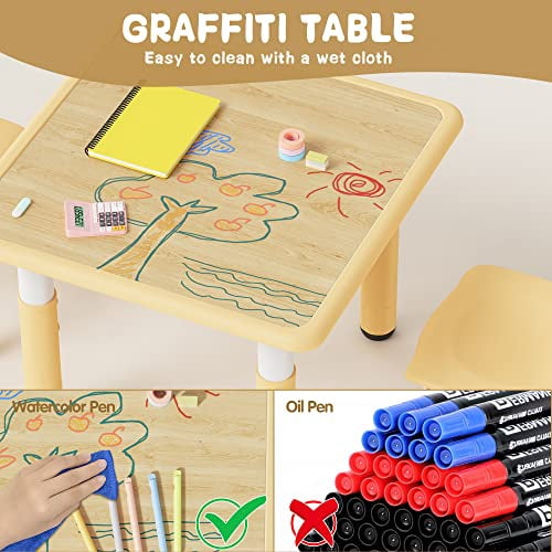 Brelley Kids Table and 2 Chairs Set, Height Adjustable Toddler Desk and ...