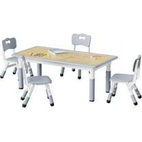 Brelley Kids Table and 4 Chairs Set, Height Adjustable Toddler Table and Chair Set, Graffiti Desktop, Non-Slip Legs, Max 300lbs, Children Multi-Activity Table for Ages 2-8