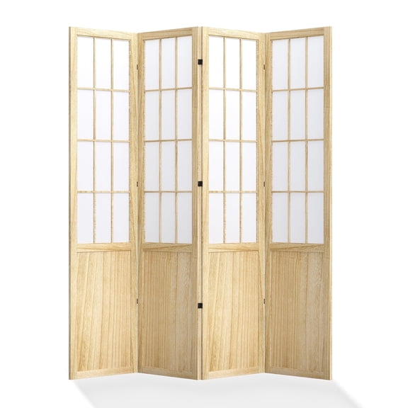 Breltam 4 Panels Japanese Style Room Divider, Folding Privacy Screen for Room Separation, Shoji Screen for Home Office, Natural Wood Color