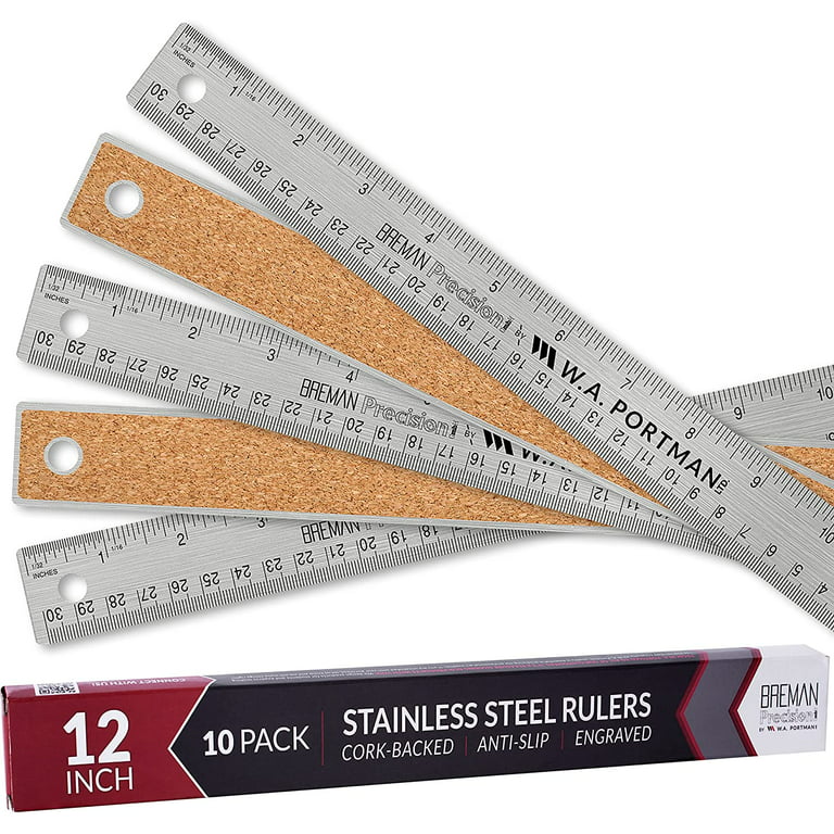 Breman Precision Metal Ruler 36 Inch - Stainless Steel Cork Back