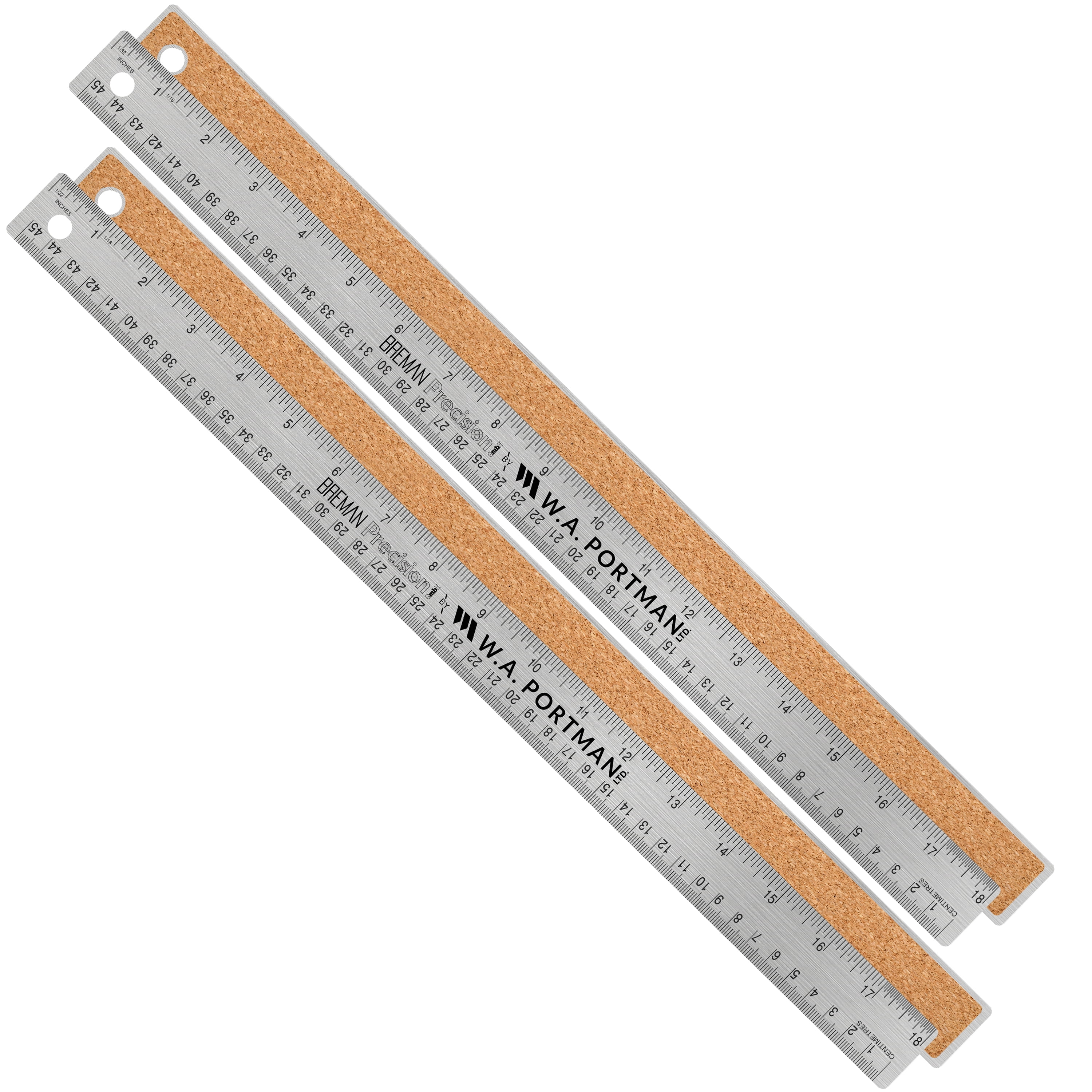 Breman Precision Stainless Steel Ruler, 18inch Cork Back Ruler 2Pack