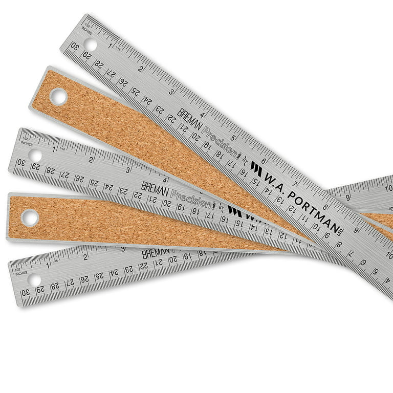 Breman Precision Stainless Steel Ruler, 24-inch Cork Back Ruler 10