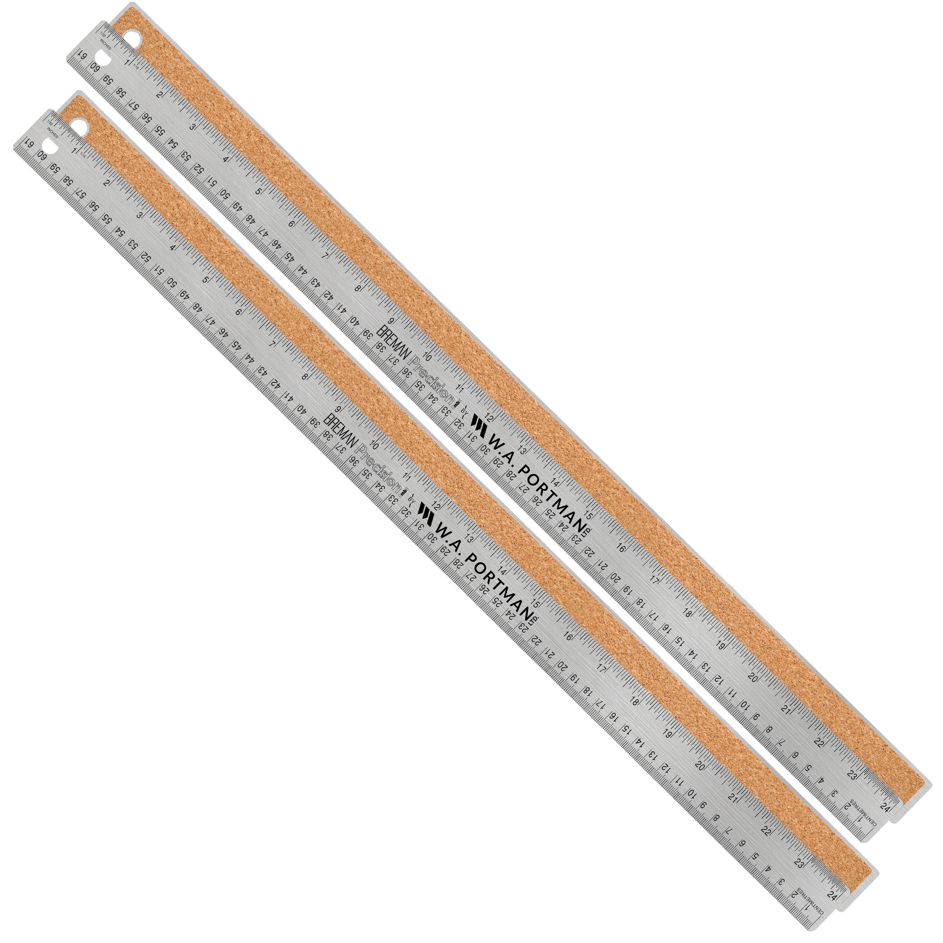 Breman Precision Stainless Steel Ruler, 24-inch Cork Back Ruler 2-Pack