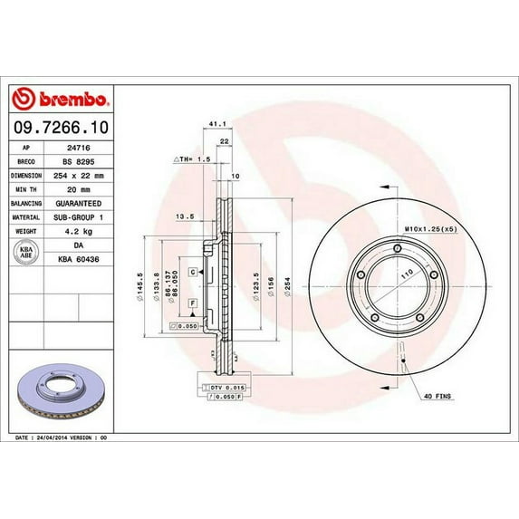 Brembo 09.7266.10 BRAKE ROTORS Fits select: 2004 TOYOTA TACOMA XTRACAB, 1998 TOYOTA TACOMA XTRACAB PRERUNNER