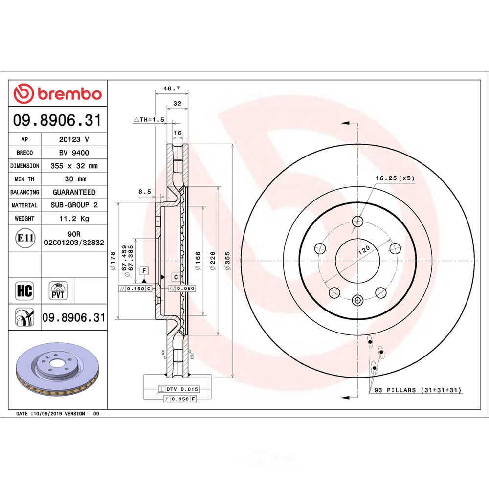 Brembo 09.8906.31 PRIME Disc Brake Rotor