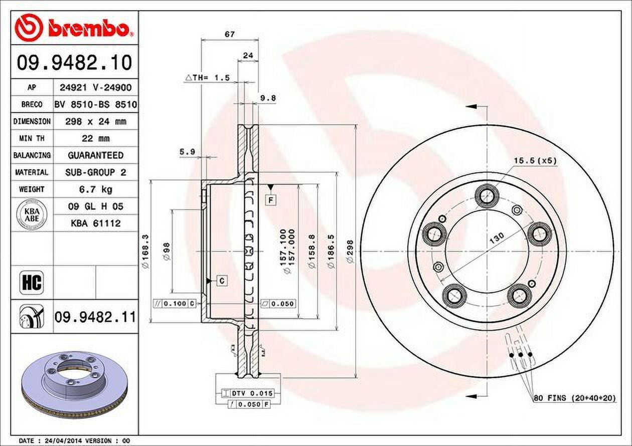 Brembo 09.9482.11 BRAKE ROTORS Fits select: 1997-2004 PORSCHE BOXSTER
