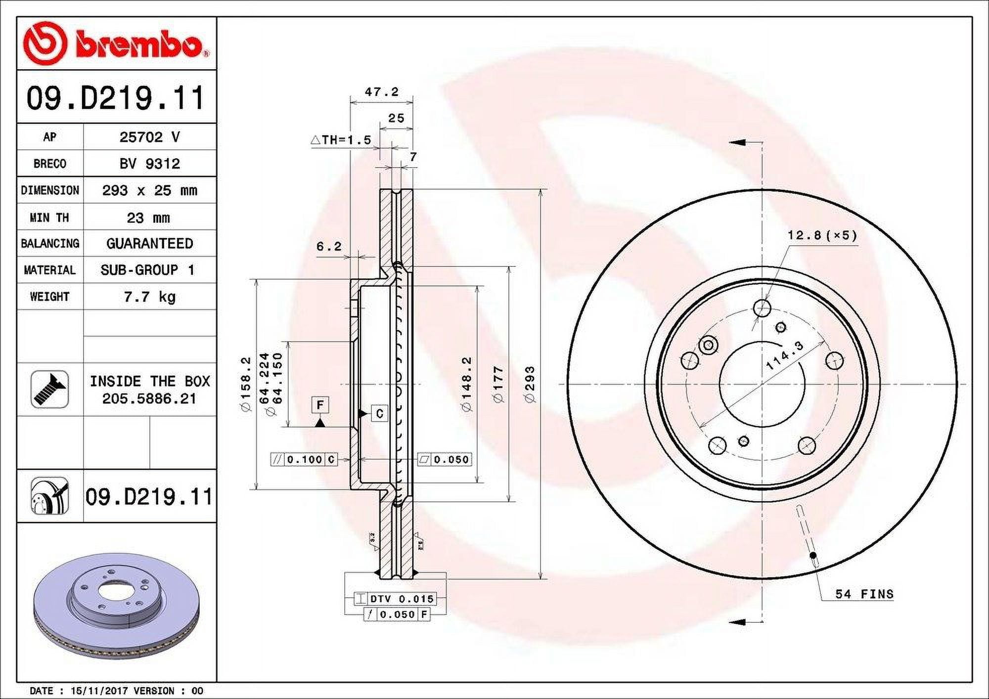Brembo 09.D219.11 Premium UV Coated OE Equivalent Rotor