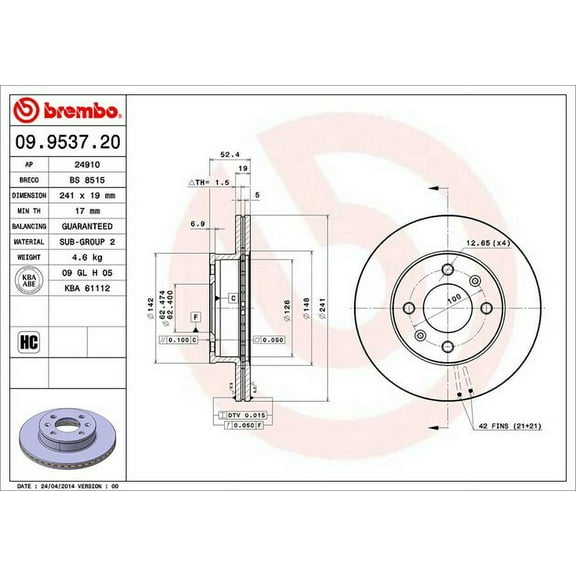Brembo 09953720 Disc Brake Rotor