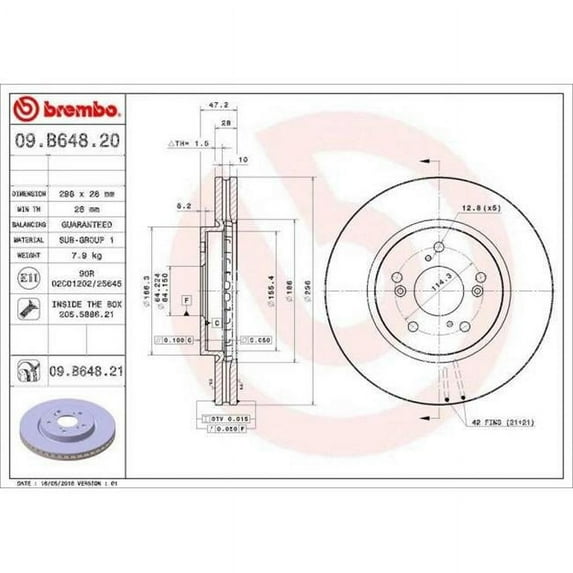 Brembo 09.B648.21 Disc Brake Rotor for 2012-2015 Honda Crosstour - Front