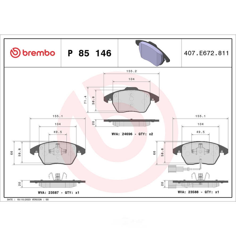 Brembo P85146 PRIME Low-Met Brake Pad Set
