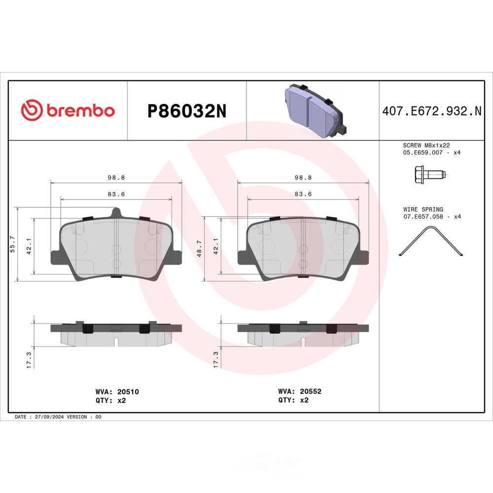 Brembo P86032N PRIME Ceramic Brake Pad Set