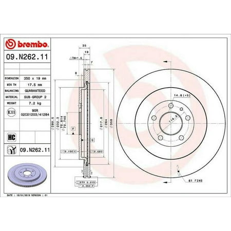Brembo Rear Left or Right 350mm Disc Brake Rotor for Ford Mustang Shelby GT500