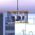 thumbnail image 1 of Bremerton 5 Light Black and Wood Cage Drum Chandelier, 1 of 11