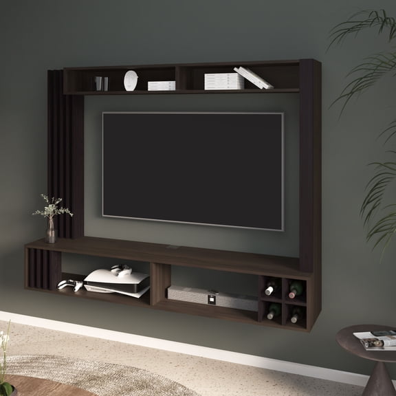 Bremmen Entertainment Center With Open Shelves, Tv Panel And Storage Compartment For Living Room or Bedroom