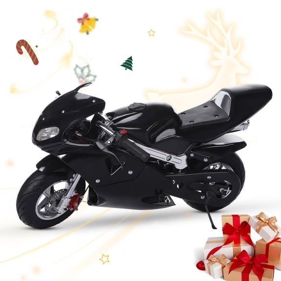 Bremoi 49cc 2 Stroke Pocket Bike,Gas Pocket Motorbike With Strong Dual Brake,Racing Max Speed 20Mph,Dual Headlights Mini Motorcycle For Kids 6-12 Years ,Black