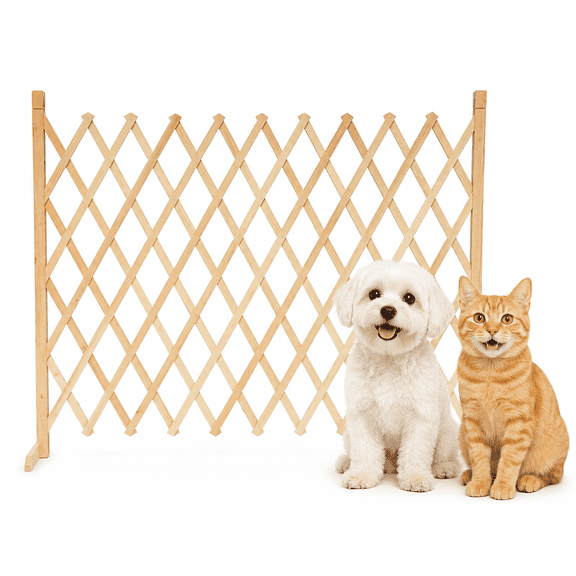 Brencavio 1 pcs Wooden Retractable Dog Gate,No Assembly Required,Freestanding Indoor Pet Gate,13.78inch Height,Max 47.24inch Expandable Length,Suitable for Doorways,Stairs und Indoor Pet Isolation